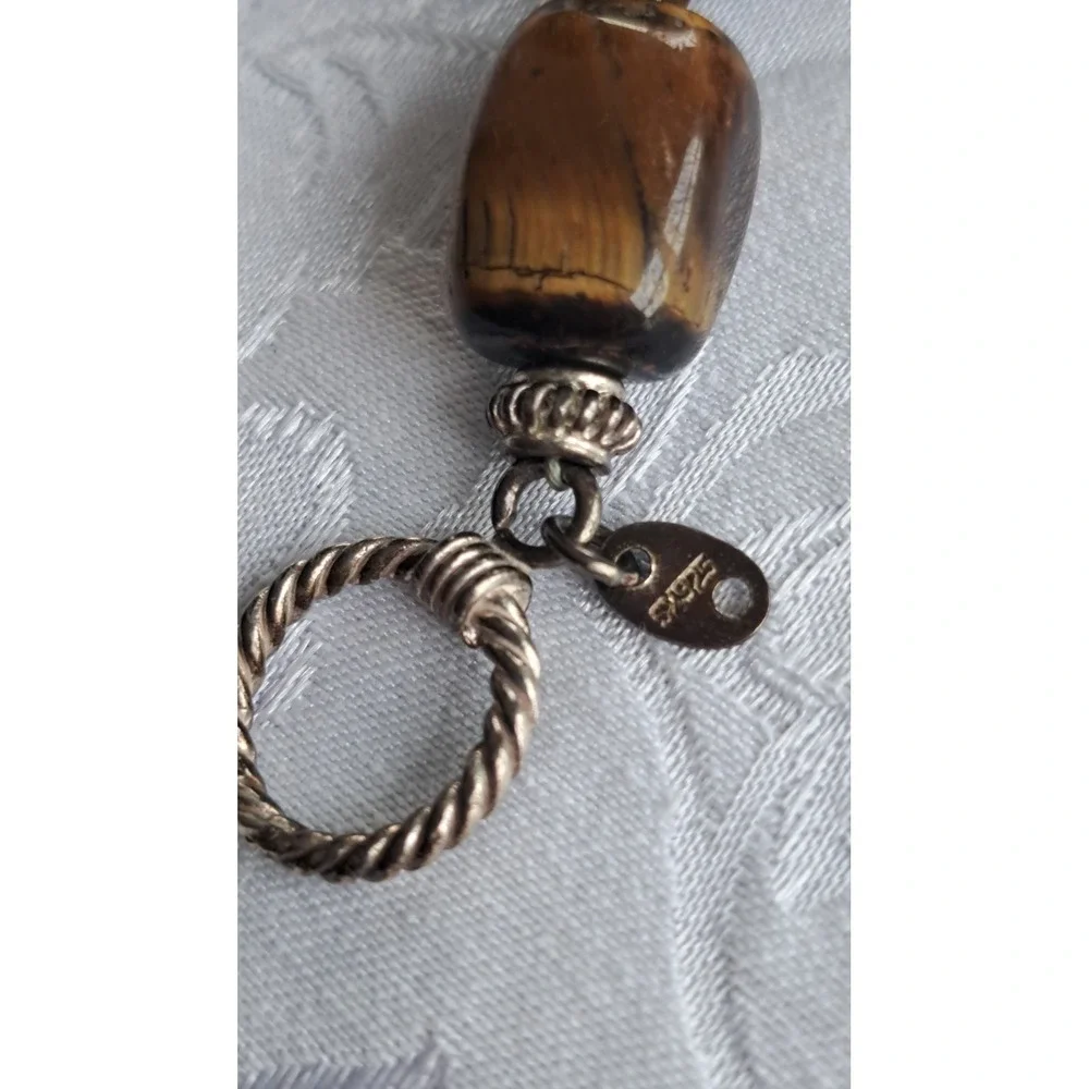 Fashion Jewelry Gemstone Tiger's Eye Beaded Necklace Sterling Silver Clasp
